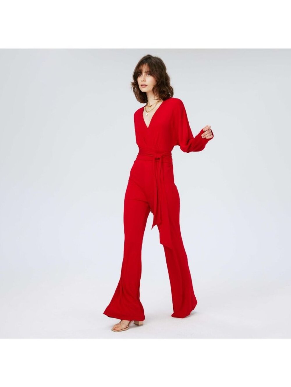 DIANE VON FURSTENBERG Marilou Scarlet Red Stretch Jumpsuit Size 00 NEW NWT